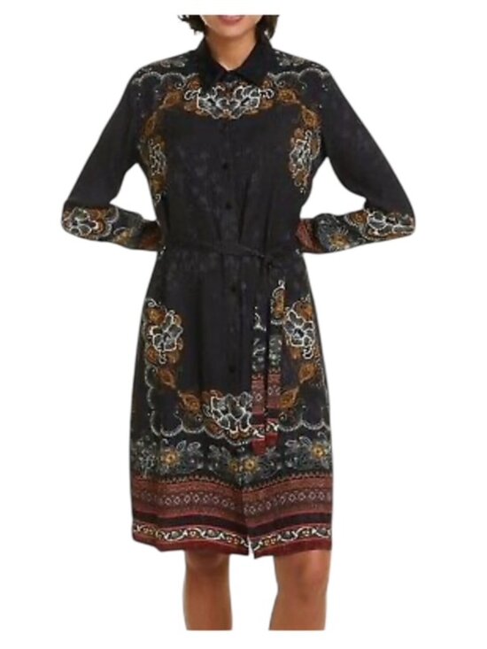 Desigual Dresses & Skirts - Desigual XS Suam Long Sleeve Black Printed Shirt Dress EUC